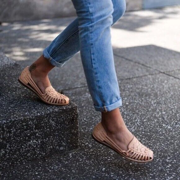 NISOLO Womens Huarache Weaved Leather Sandals in Almond PERU MADE - Picture 2 of 10